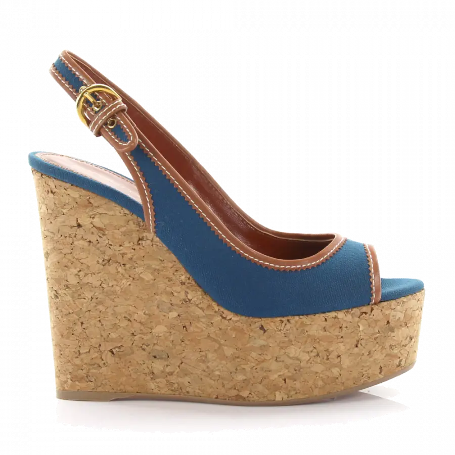 Sergio Rossi - Keilsandalen Plateau Riemchen Canvas blau - blau