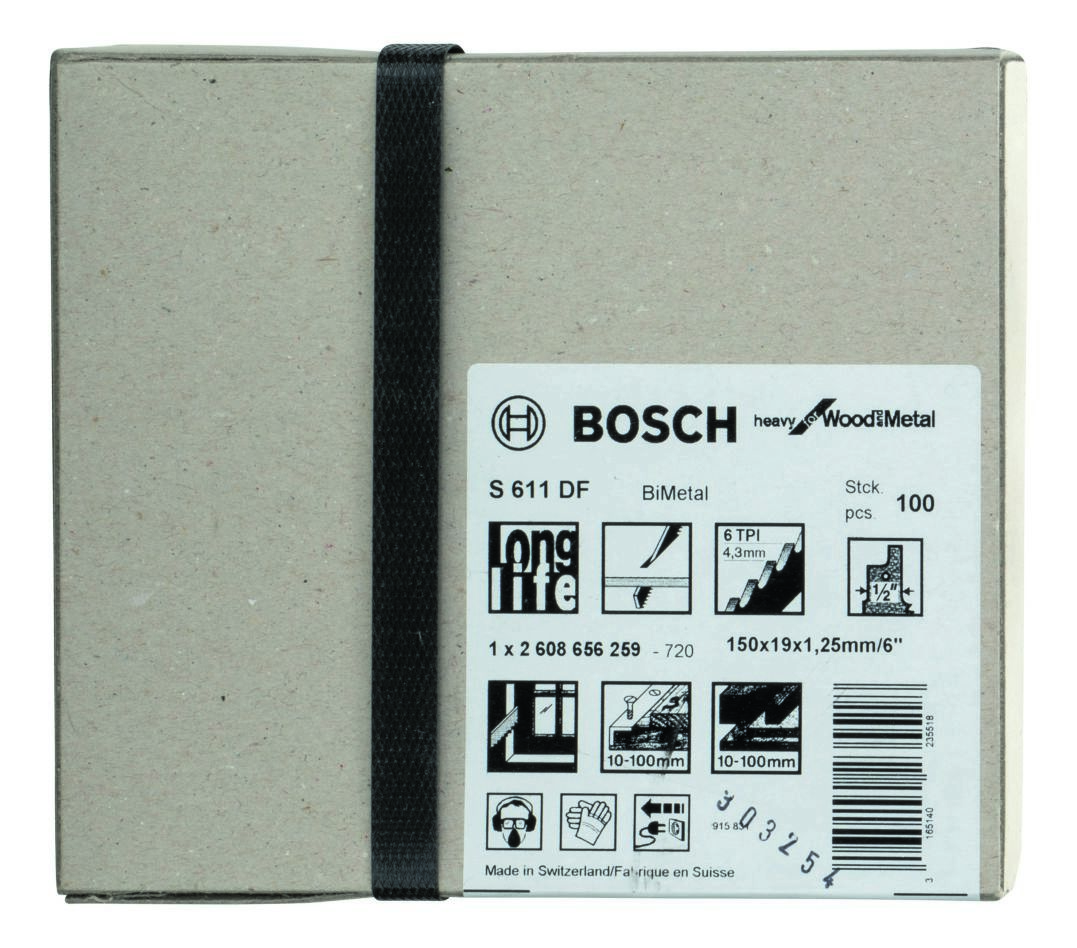 Bosch Blue Accessories 2608656259 S611DF Fűrészlap, nehéz, fához és fémhez, 150 mm, 100 darab