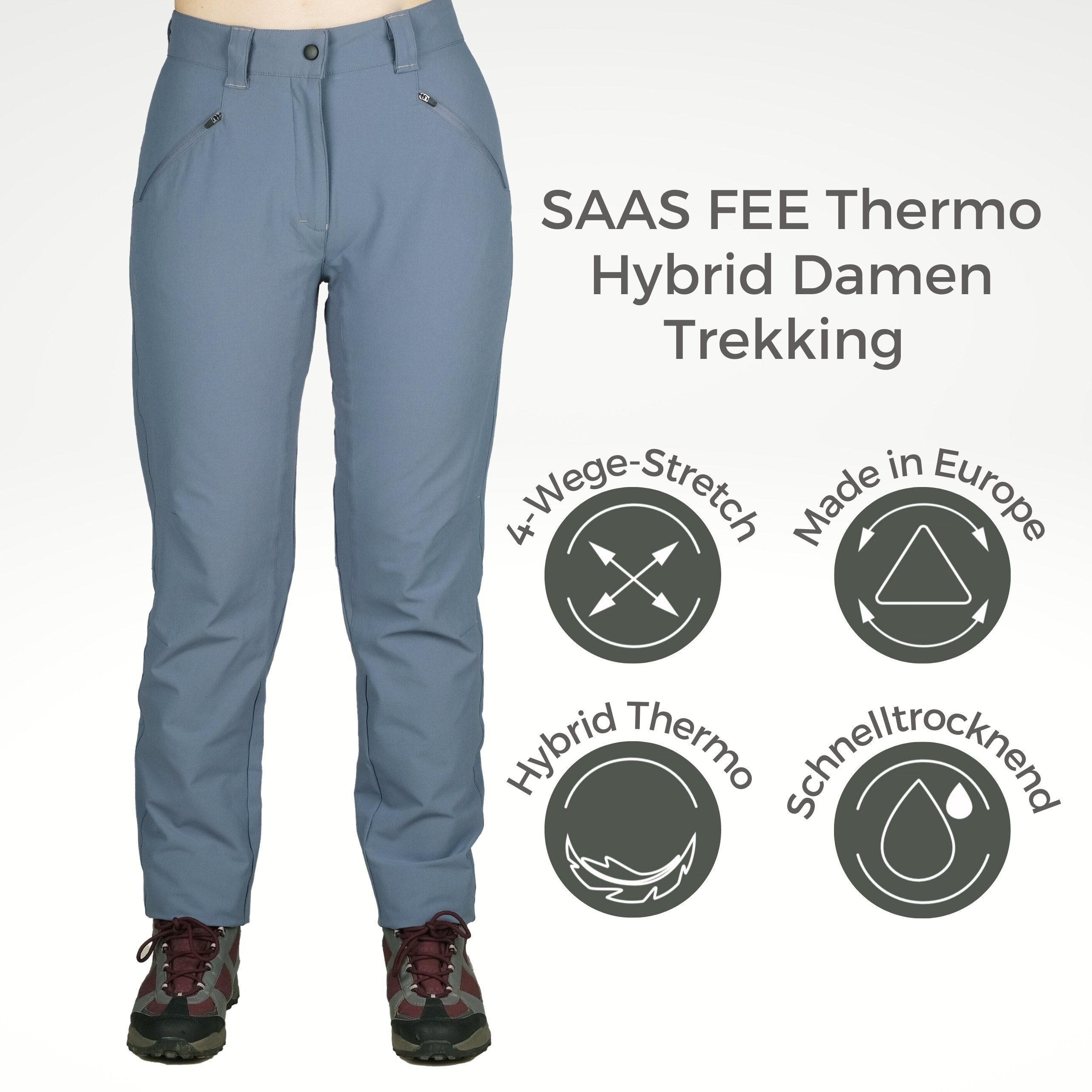 Kaymountain Trekkinghose Damen Wander Outdoor Hose Saas Fee Hybrid Thermo Sky Blue 46