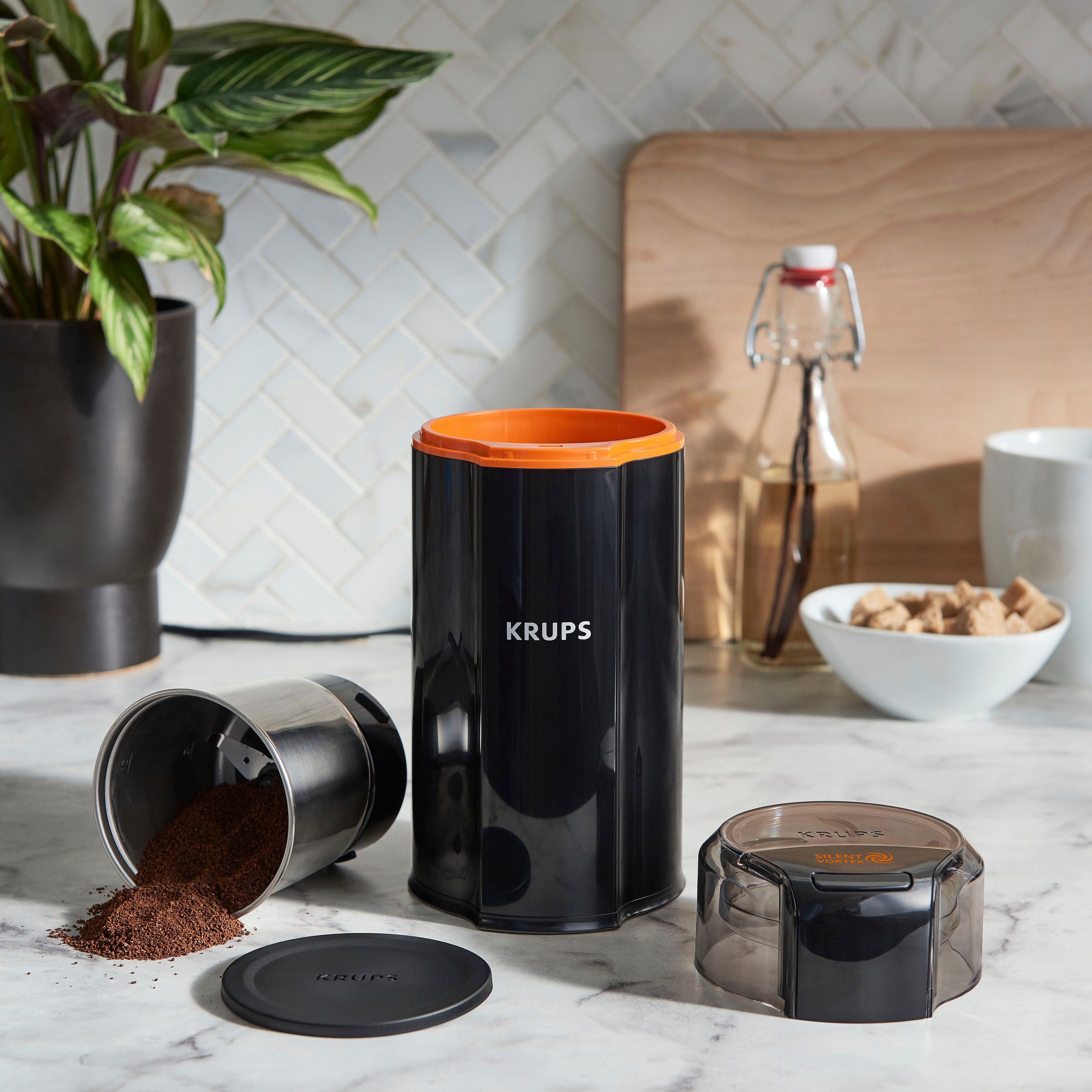 Krups Kaffeemühle GX3328 Silent Vortex, 175 W, Schlagmesser, 90 g Bohnenbehälter, leistungsstark, effizient, superleise, für 12 Tassen, 3-in-1-Mahlwerk