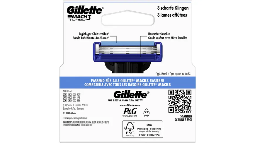 Gillette MACH3 Klingen Turbo 3D 5 Stück