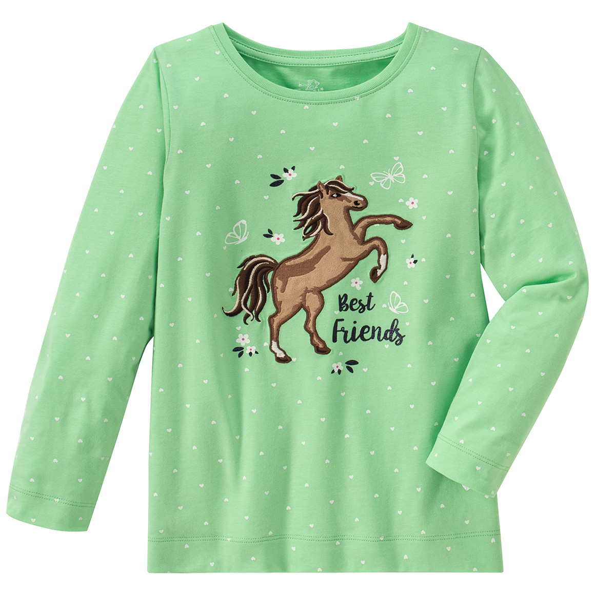 Mädchen Langarmshirt mit Pferde-Applikation