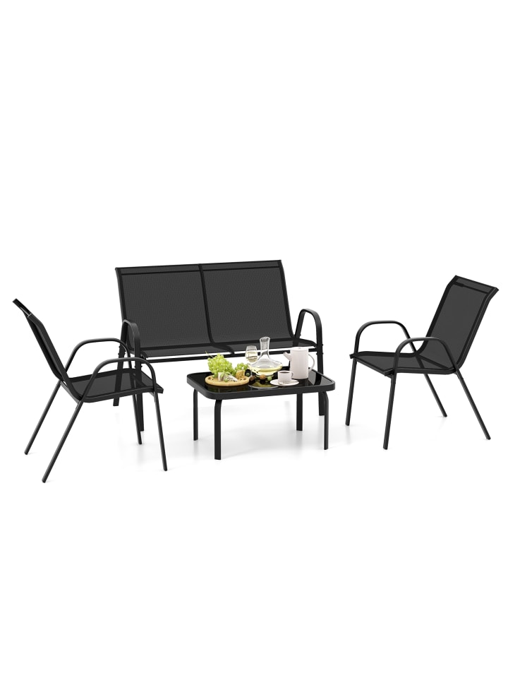 COSTWAY 4 tlg. Patio Metallstuhl Set in Schwarz günstig kaufen onesize