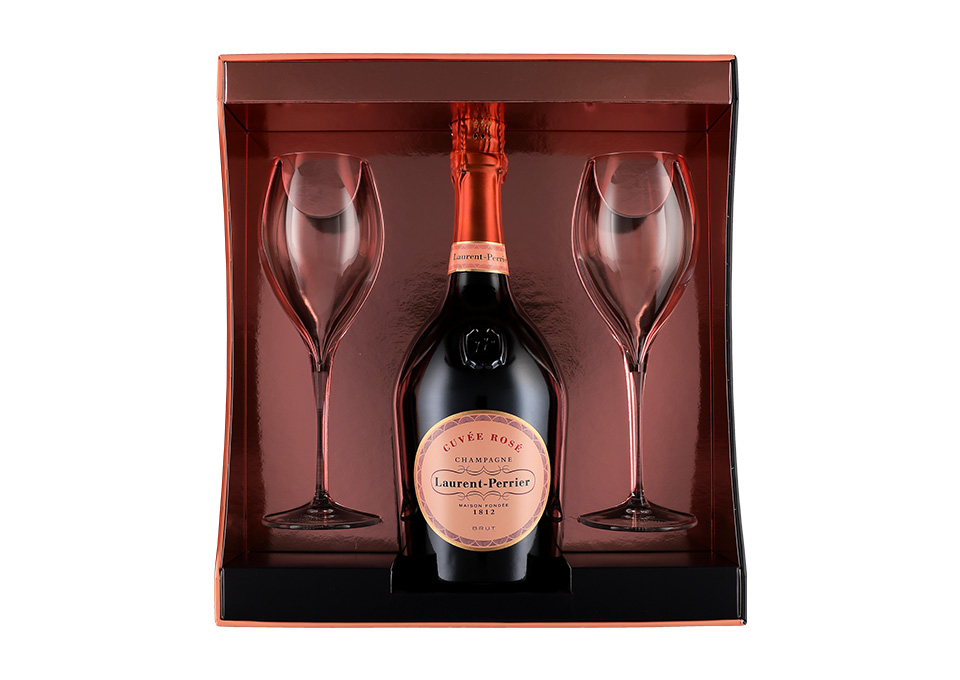 Champagne AOC Cuvée Rosé Laurent-Perrier 0,75 ℓ, Emballage avec flûte