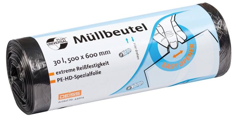 DEISS Universal Plus Leichte Belastung Müllsäcke 30 L Grau PE (Polyethylen) 5 Mikron 50 Stück
