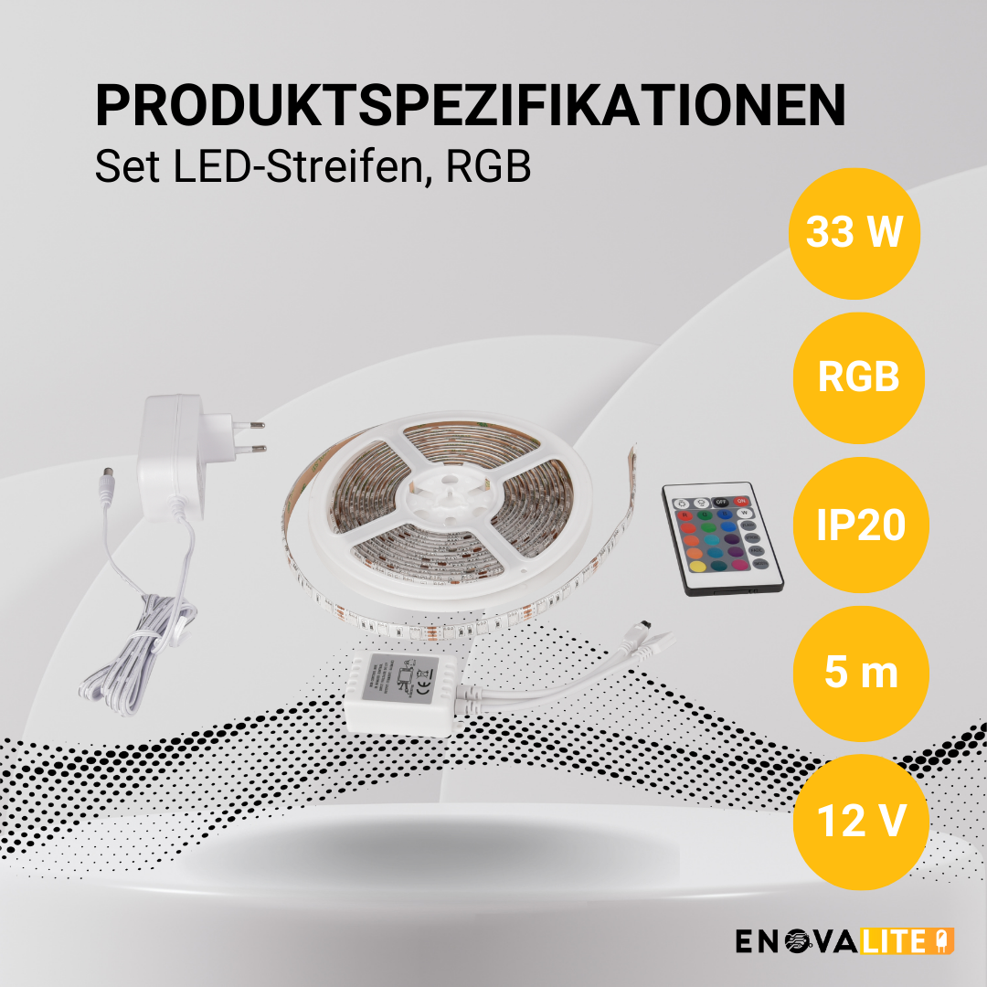 ENOVALITE Set LED-Streifen, RGB, inklusive Fernbedienung und Netzteil