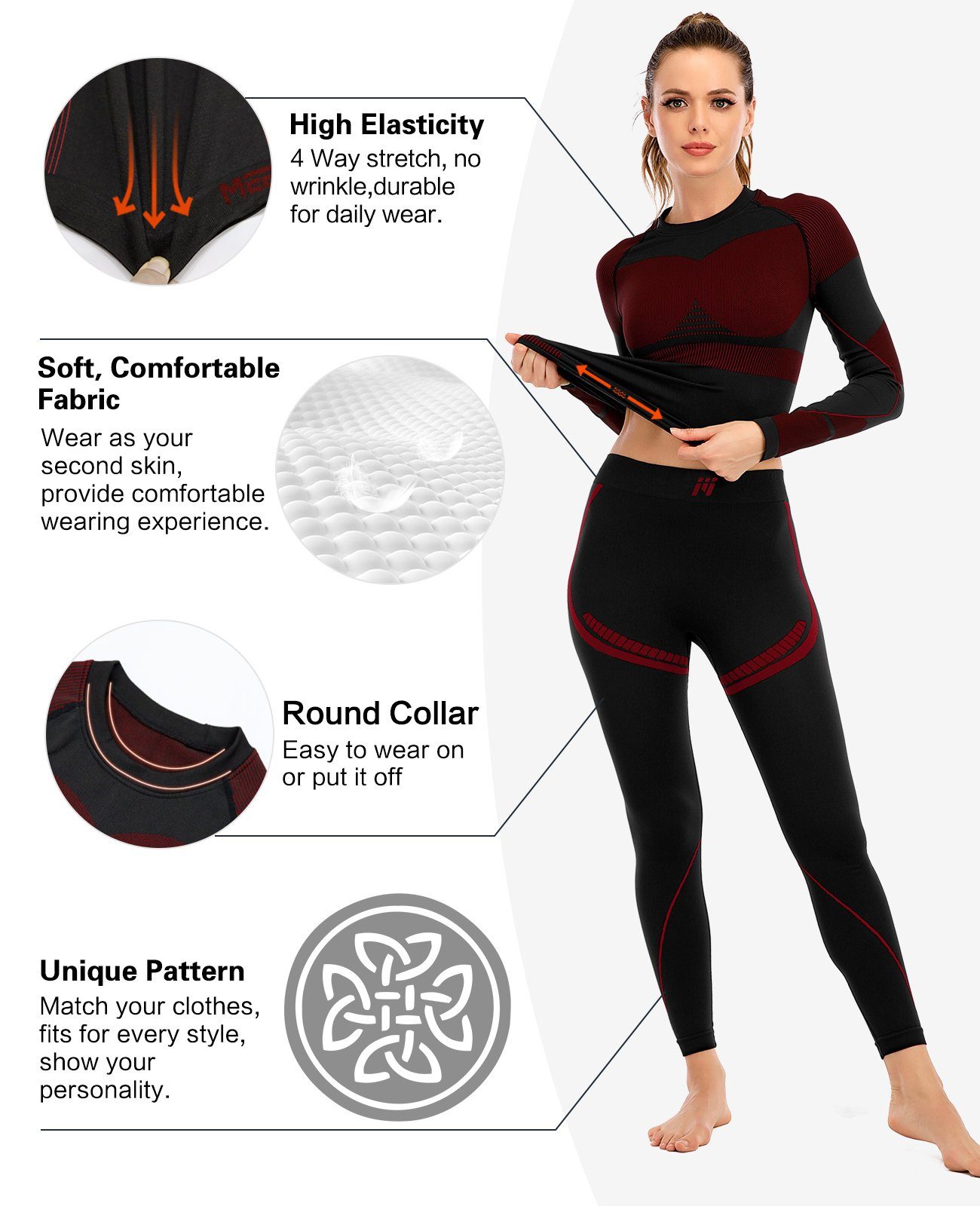 MEETYOO Thermounterhose Damen Thermounterwäsche Set Funktionswäsche Ski Thermohose (Unterhemd Unterhose, Skiunterwäsche, Funktionswäsche, Basisschicht) Snowboarden Radfahren Camping Skifahren