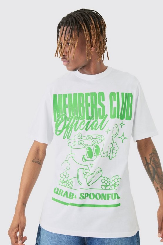 Tall weißes T-Shirt mit 'Spoonful' Members Club Worldwide Print