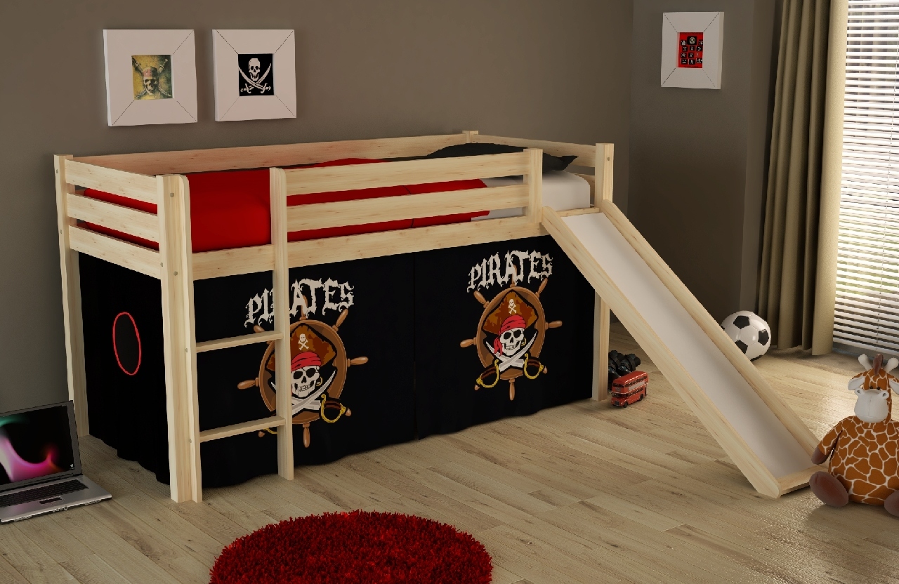 VIPACK Spielbett Pino mit Rutsche und Textilset 