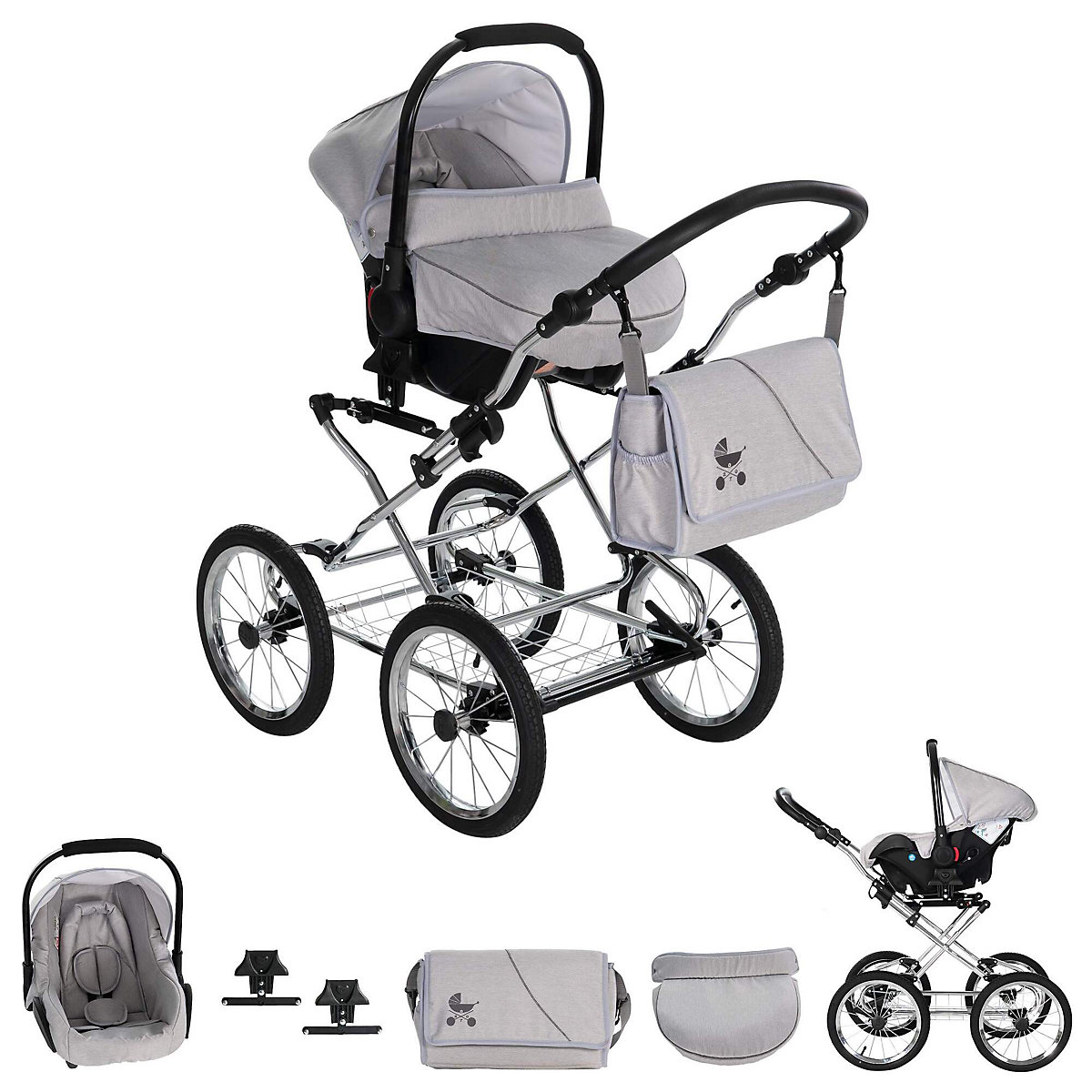München | 3 in 1 Kombi Kinderwagen Komplettset | Nostalgie Kinderwagen Kombikinderwagen