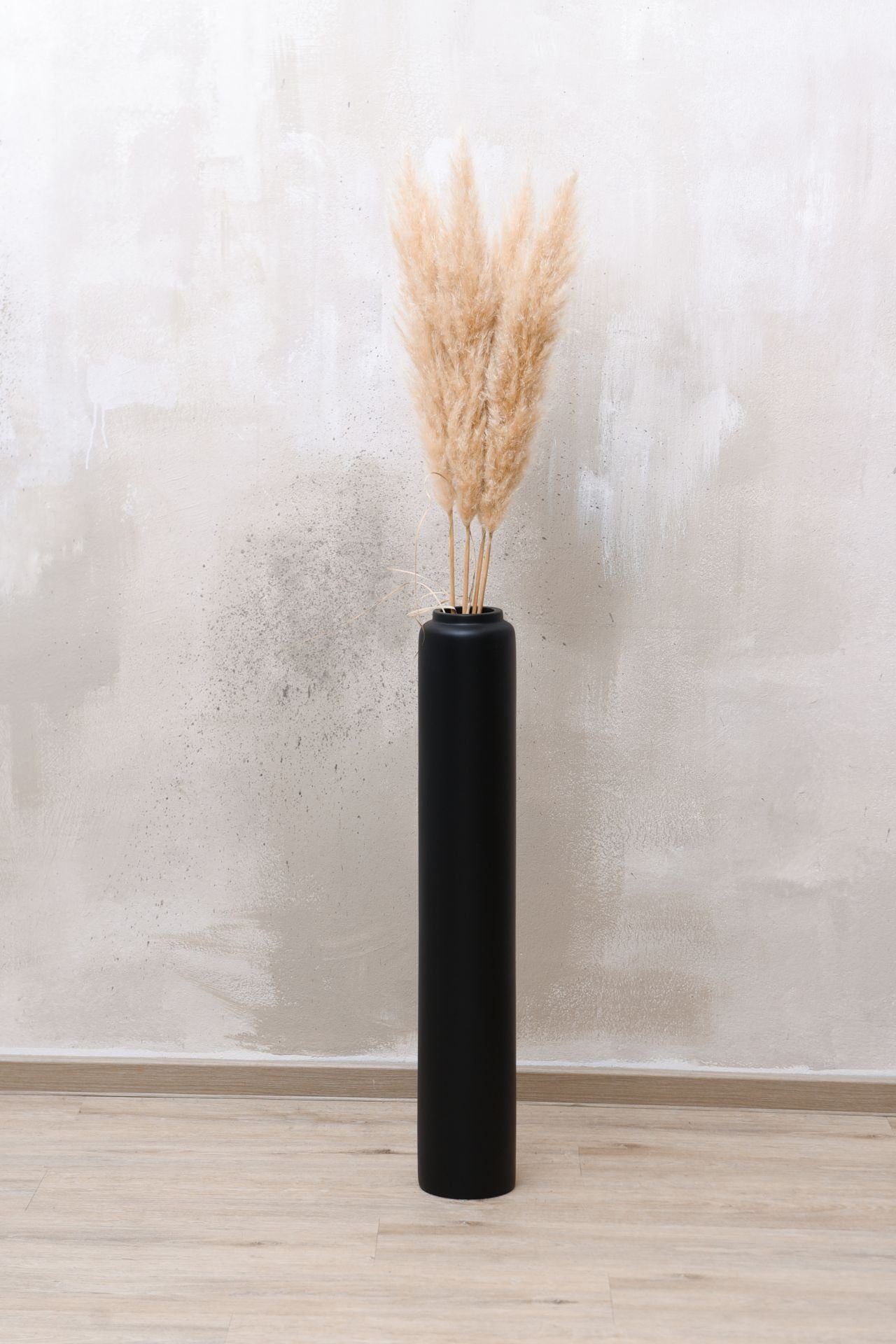 VIVANNO Bodenvase Bodenvase Fiberglas Schwarz Matt DIRETO - 80x10 cm