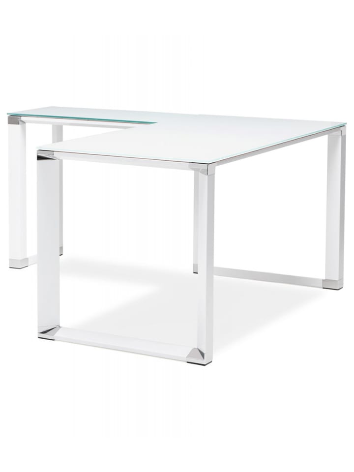 KADIMA DESIGN Eckbüro Schreibtisch aus Metall und Glas | Moderner Industriestil in Weiß günstig kaufen