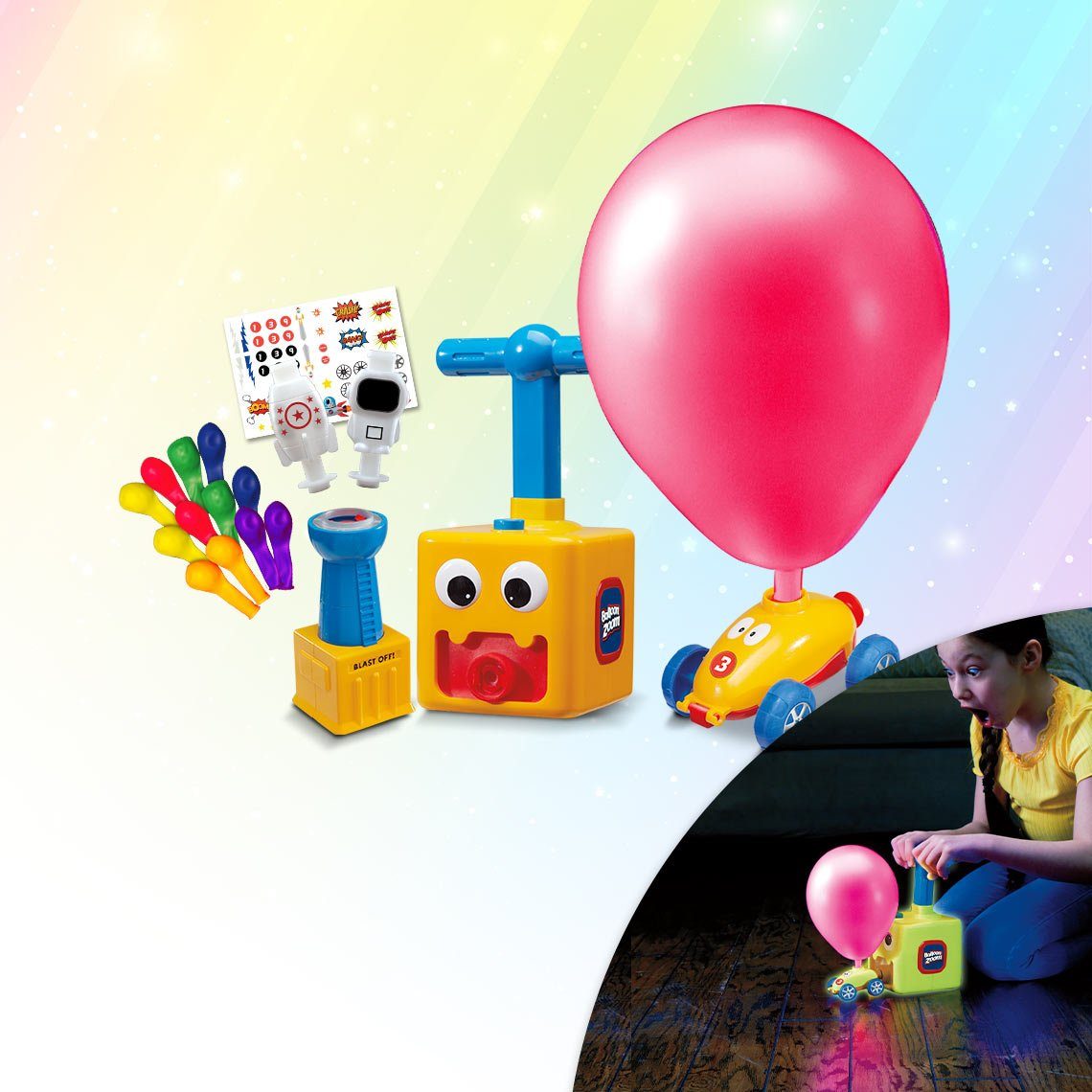 MediaShop Spielzeug-Auto Balloon Zoom - Sonder-Doppel-Set, (Set, 2-tlg), 2 x ballonbetriebenes, fahrendes & fliegendes Spielzeugset
