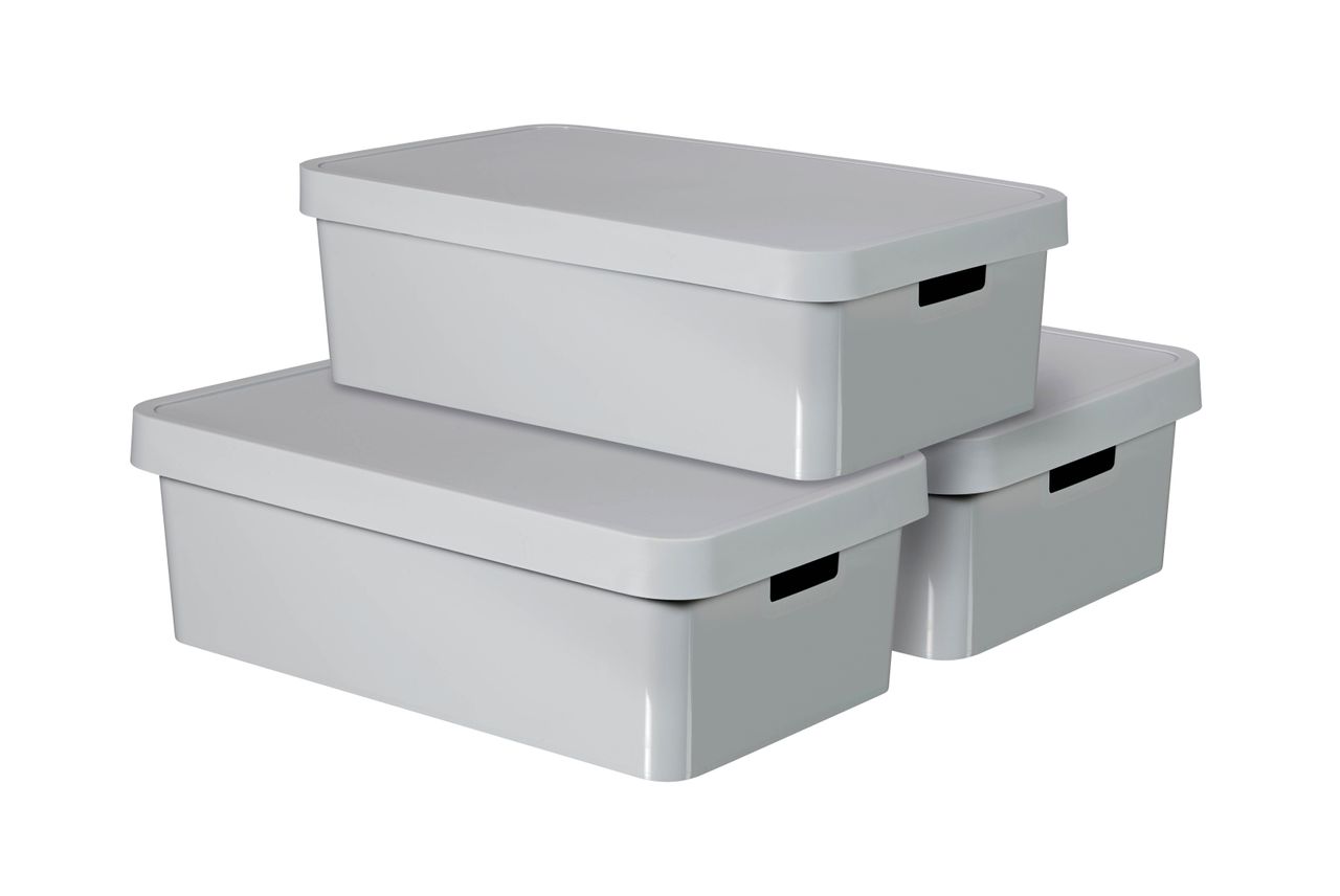 Curver 3-er Set INFINITY Box mit Deckel 30L hellgrau
