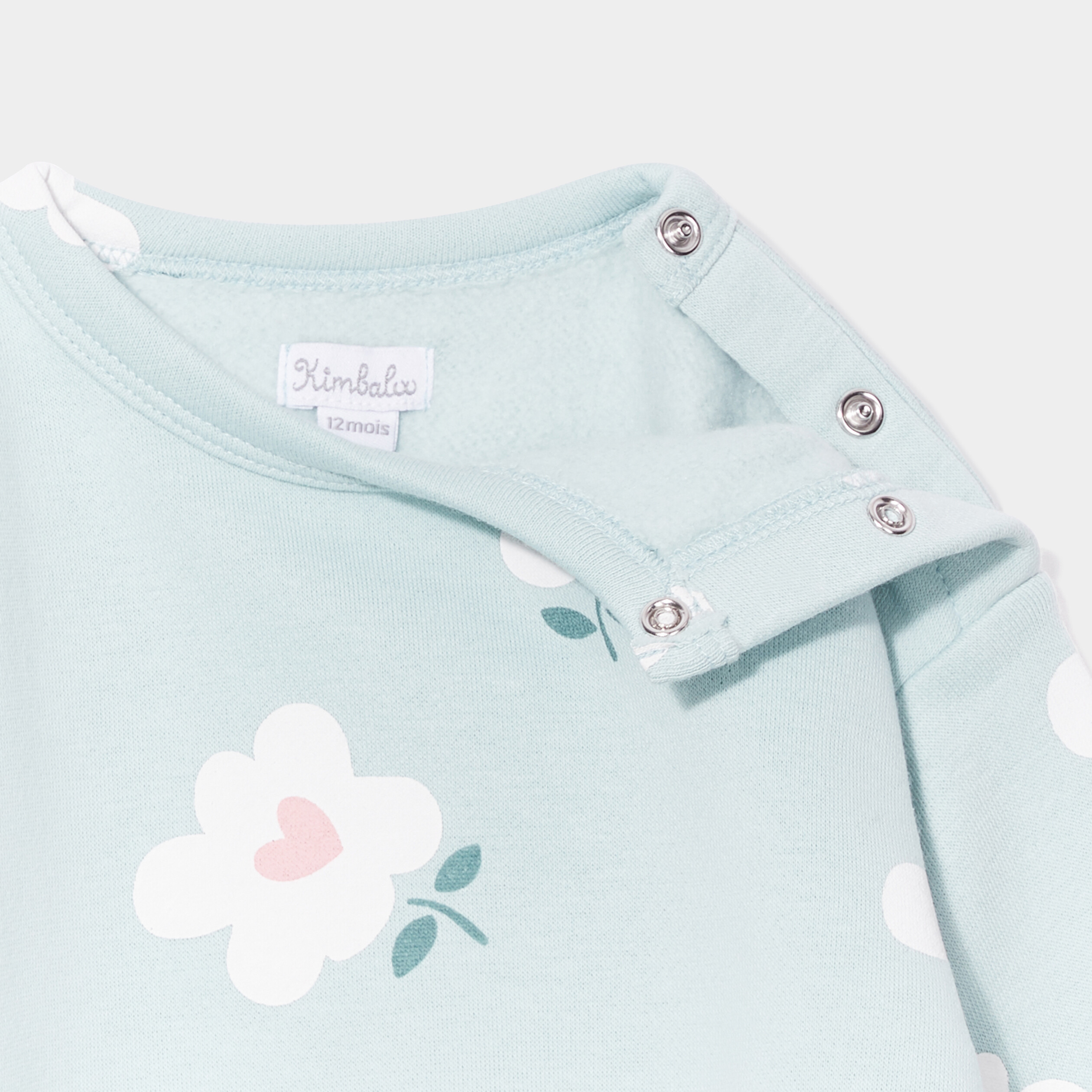 Sweat col rond épaule boutonnée bleu gris bébé fille | La Halle