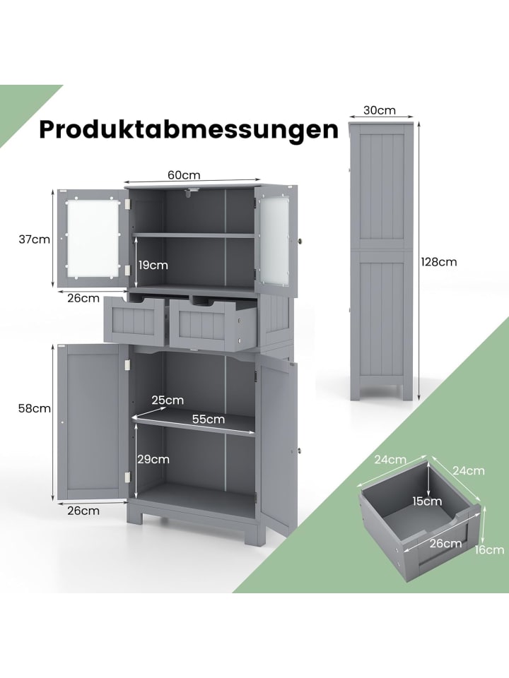 COSTWAY Badschrank mit 2 Schubladen in Grau günstig kaufen onesize