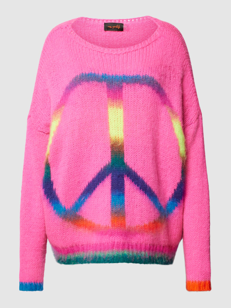 Strickpullover mit überschnittenen Schultern Modell 'PEACE' in pink