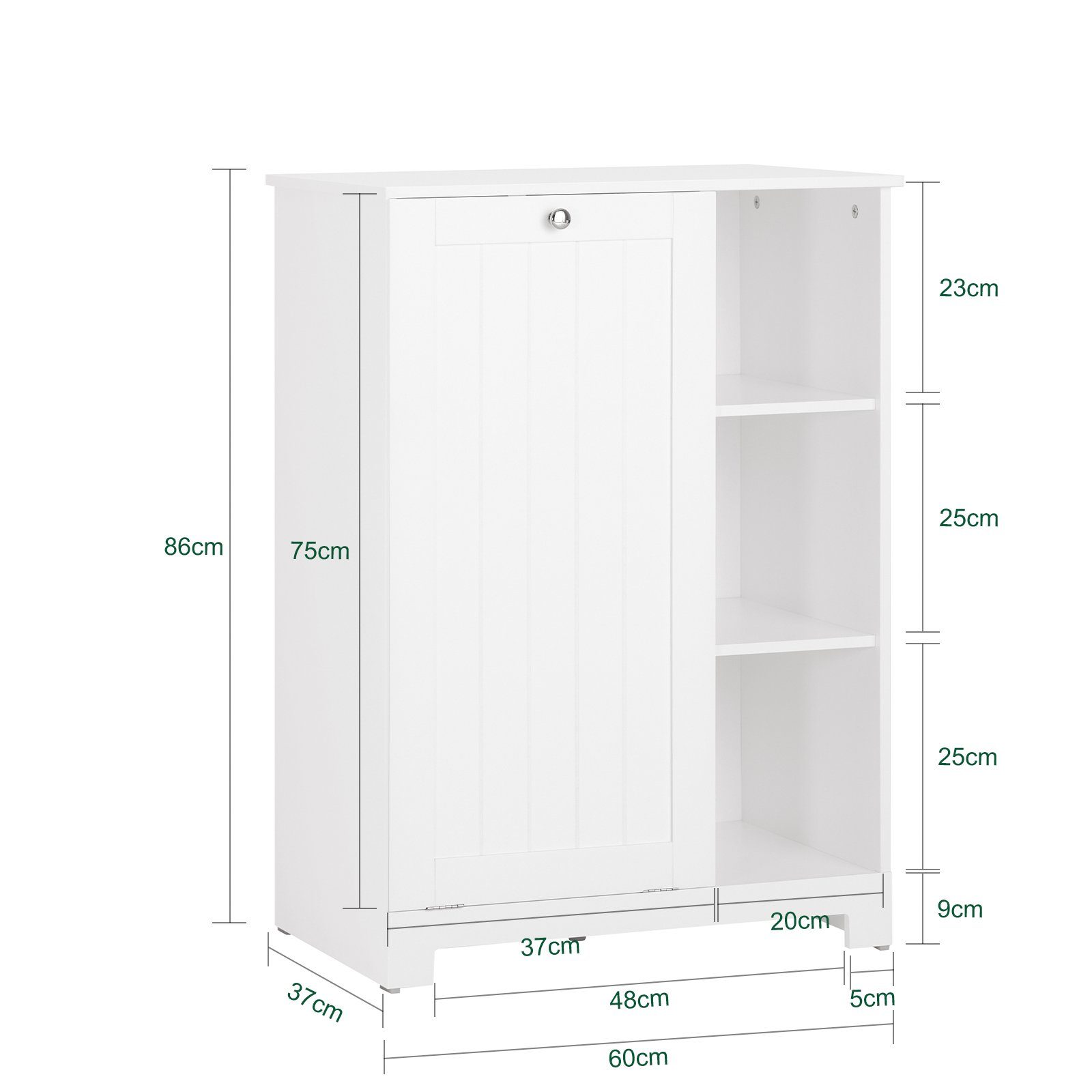 SoBuy Wäscheschrank BZR105 Badschrank mit Wäschesack Wäschetruhe Wäschesammler Wäschekorb Weiß