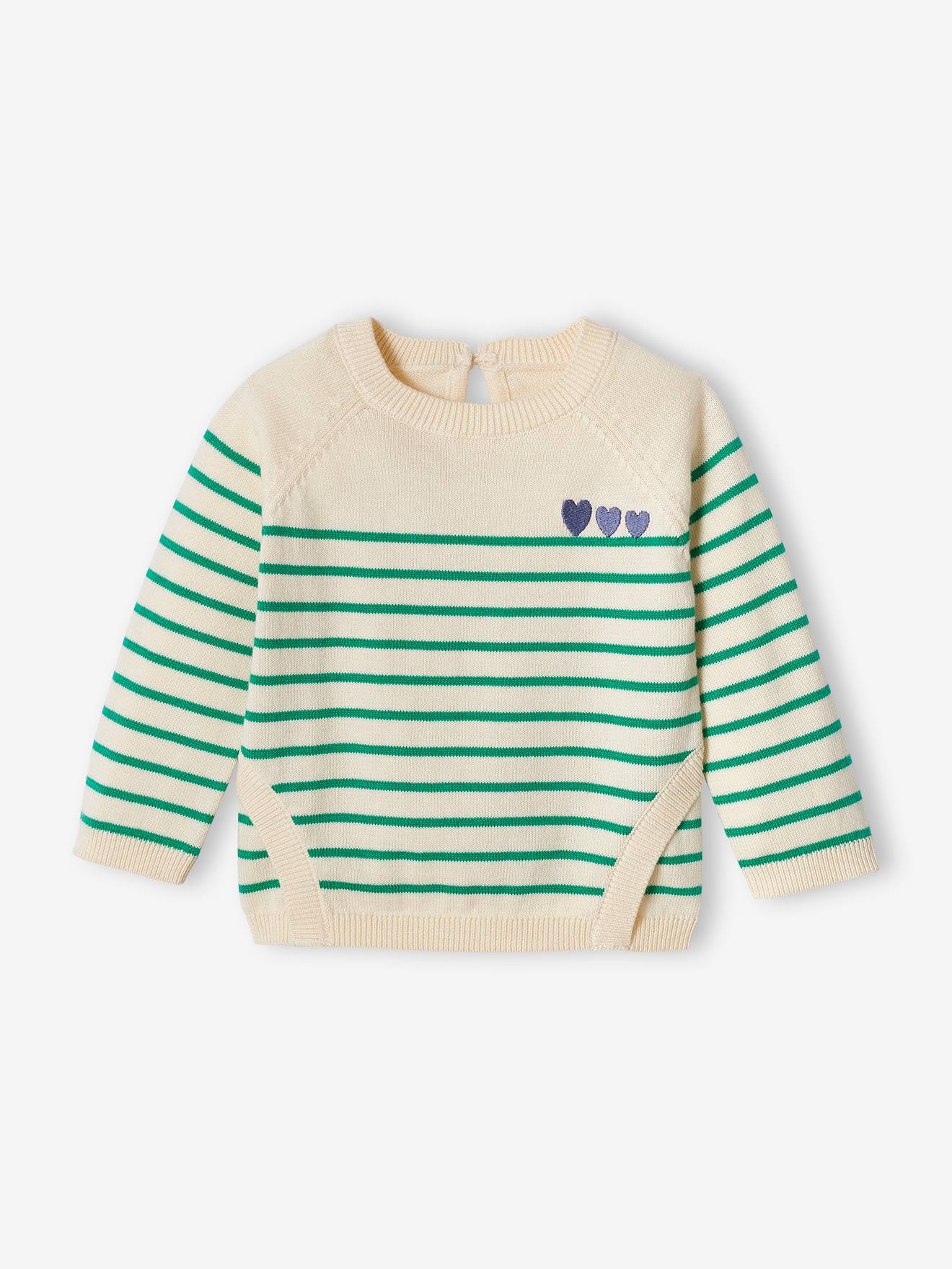 Pull marinière brodé bébé écru