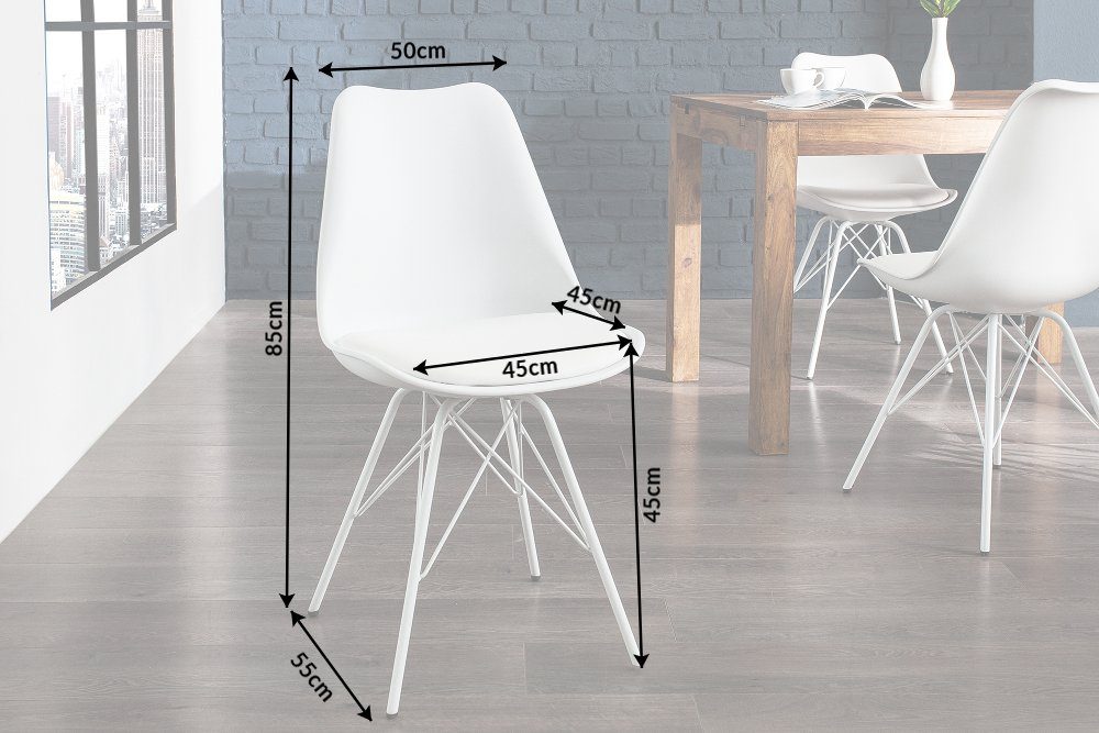 riess-ambiente Esszimmerstuhl SCANDINAVIA MEISTERSTÜCK weiß / weiß, Esszimmer · Kunstleder · Metall · Retro Design