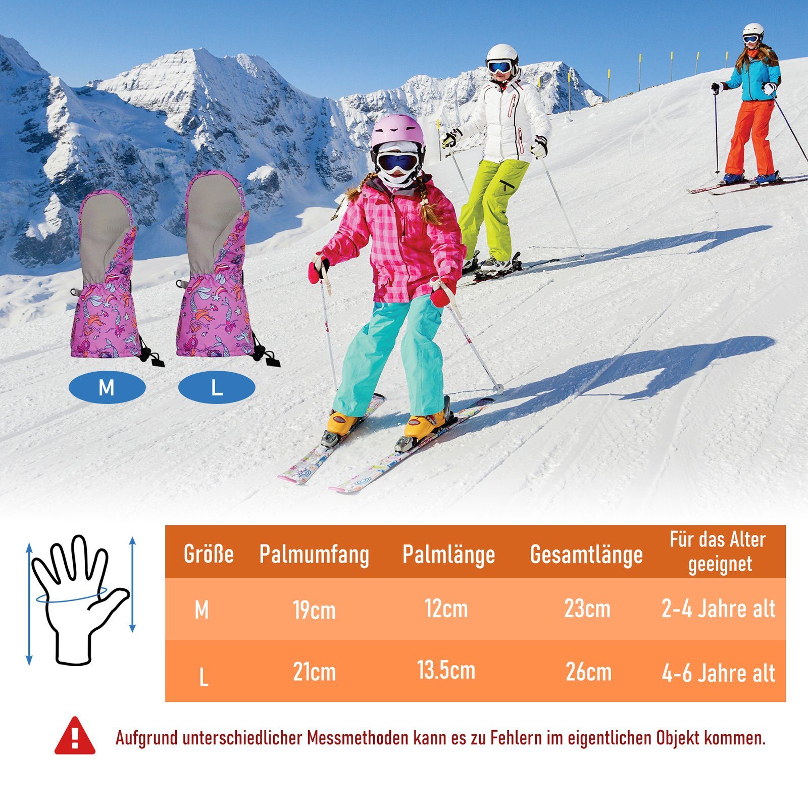 CALIYO Skihandschuhe Winterhandschuhe für Kinder, Handschuhe, atmungsaktiv, warm Outdoor-Skifahren, für Babys, Jungen und Mädchen, von 2 bis 6 Jahren