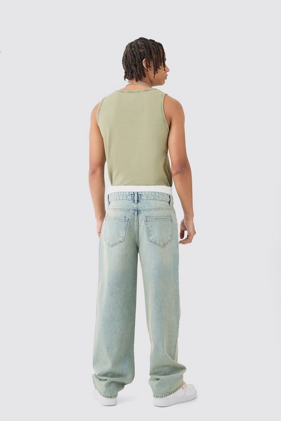 Lockere Boxer-Jeans mit Bund und Riss am Knie