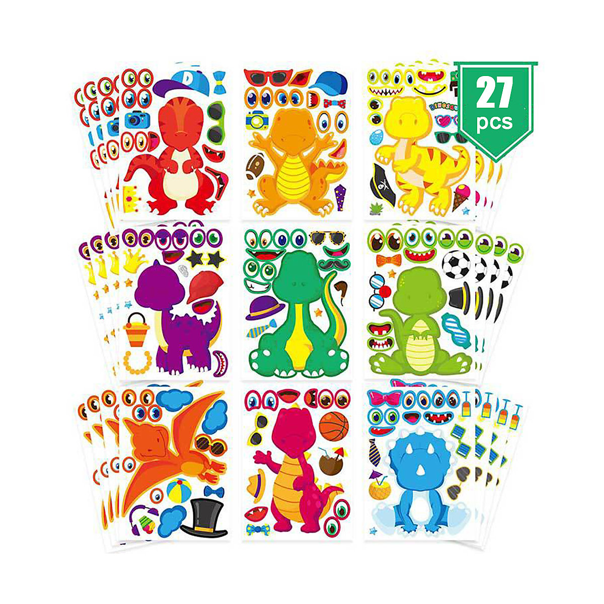 frler Aufkleber Sticker Puzzlespielzeug Dinosaurier,27 Stück Sticker für Kinder