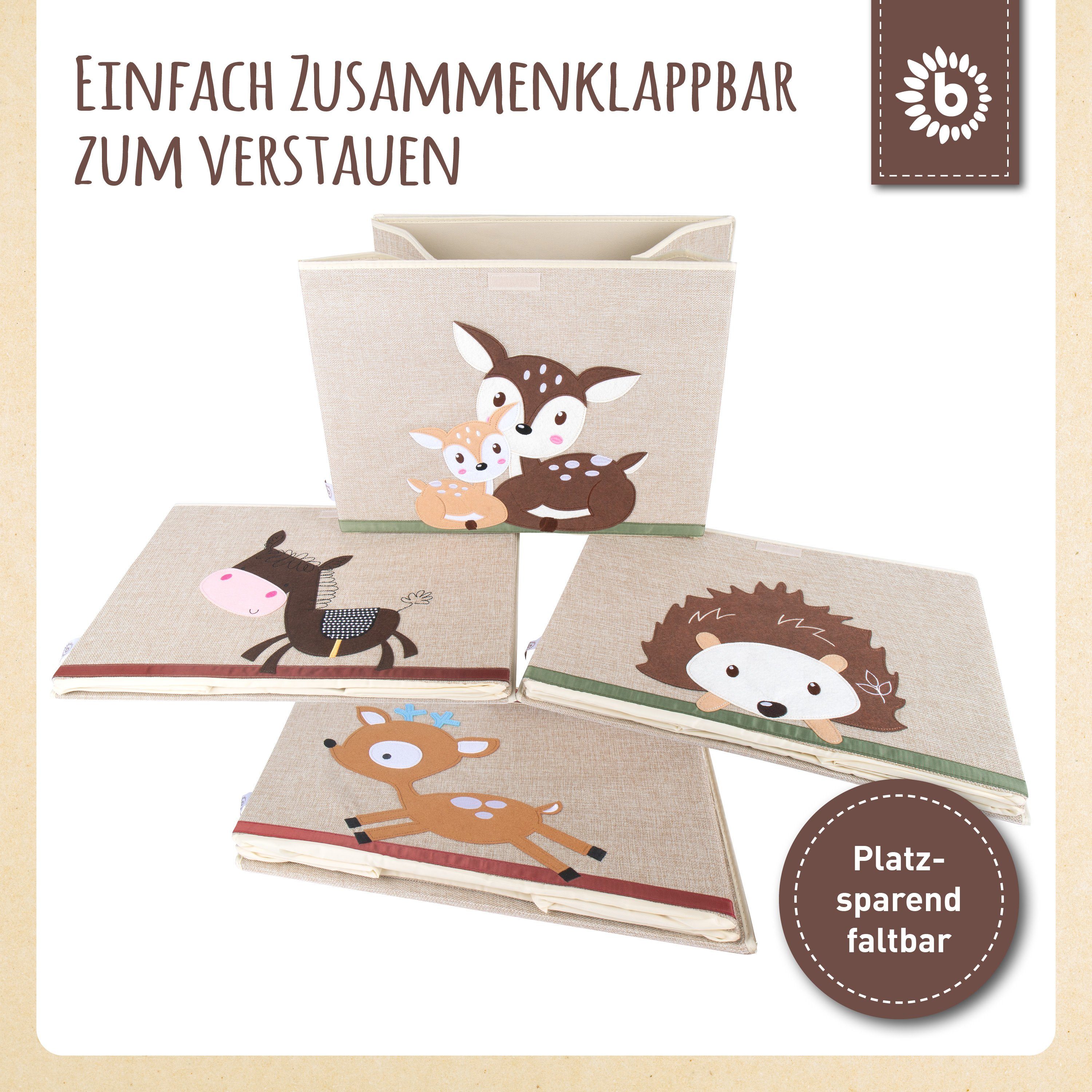 BIECO Spielzeugtruhe Bieco Aufbewahrungsbox mit Deckel 65L faltbar ca. 36x36x51cm Spielzeugkiste mit Deckel Aufbewahrungsbox Kinder Kisten mit Deckel Aufbewahrungsbox Groß Wickeltisch Organizer Reh Motiv