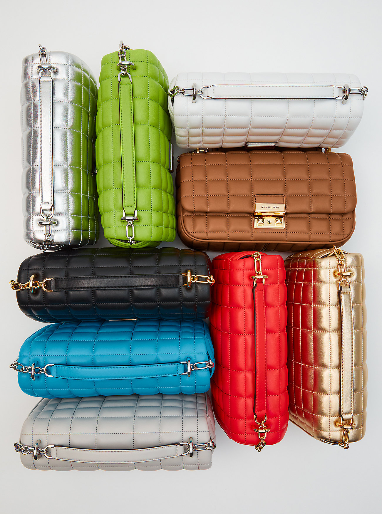 Tribeca Large Metallic Quilted Leather Shoulder Bag - SILVER