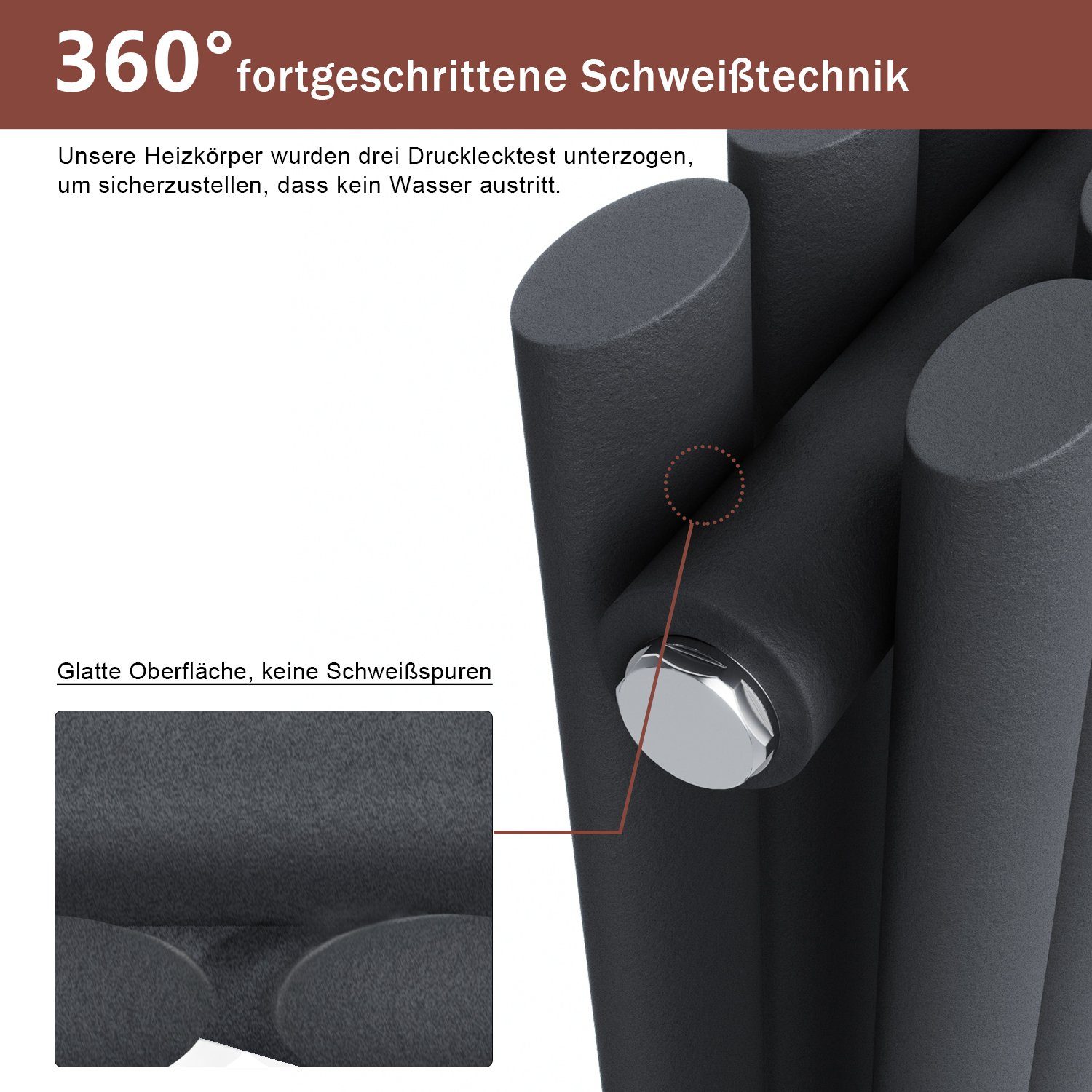 ELEGANT Badheizkörper Röhrenheizkörper Warmwasser,Horizontal,Doppellagig,mit Multiblock,bad, 600 x 770/ 600x1006/ 600 x 1183 mm,Design Heizkörper, Weiß/Anthrazit