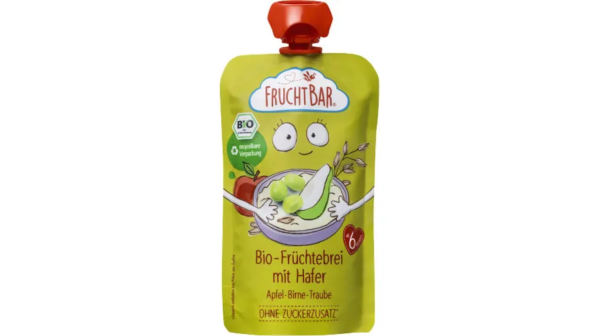 FRUCHTBAR Quetschie Haferbrei Apfel Birne Traube 120 g