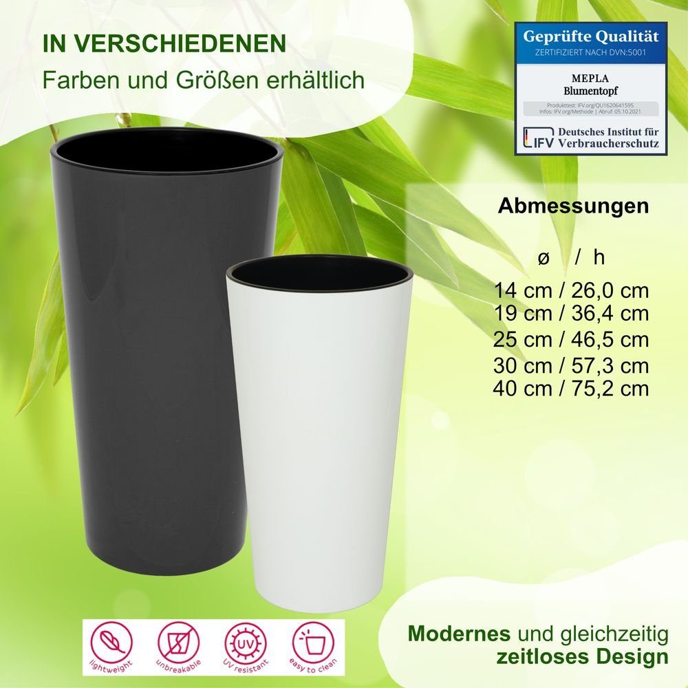 Heimwerkercenter Übertopf MePla - Hochkübel Lilia - wetterfestes Pflanzgefäß - UV-beständiger Blumenkübel - Pflanzentopf - Kübel - ø14 cm / H=26 cm - weiss