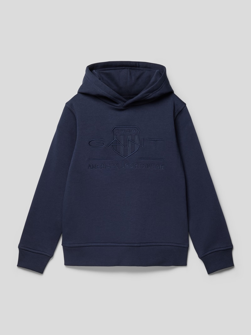 Hoodie mit Label-Stitching Modell 'TONAL SHIELD' in blau