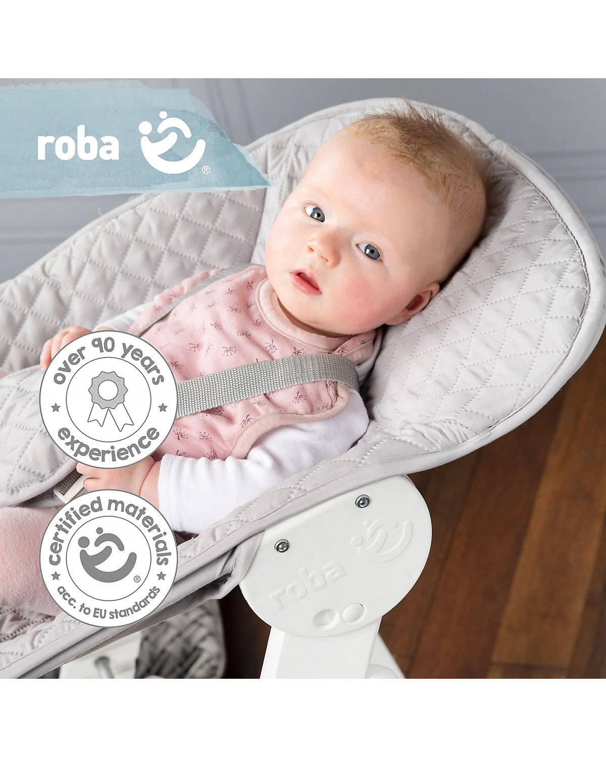 Treppenhochstuhl 'Born Up' Set 2in1, 'roba Style grau', Hochstuhl mit Liegefunktion, ab Geburt