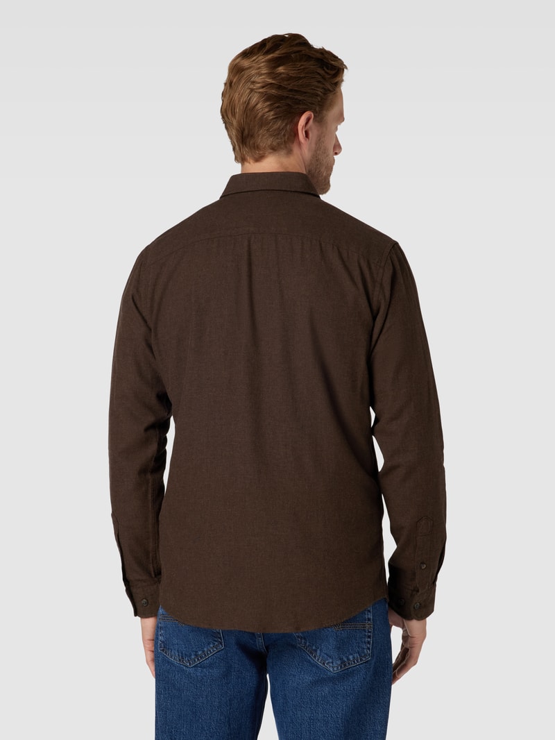 Regular Fit Freizeithemd mit Button-Down-Kragen Modell 'CLASSIC' in dunkelbraun meliert