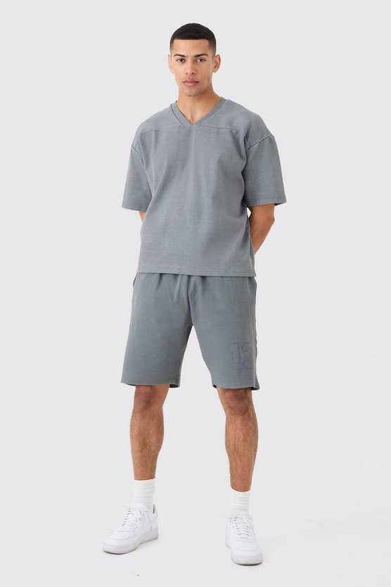 Geripptes Sweatshirt mit halben Ärmeln & Shorts