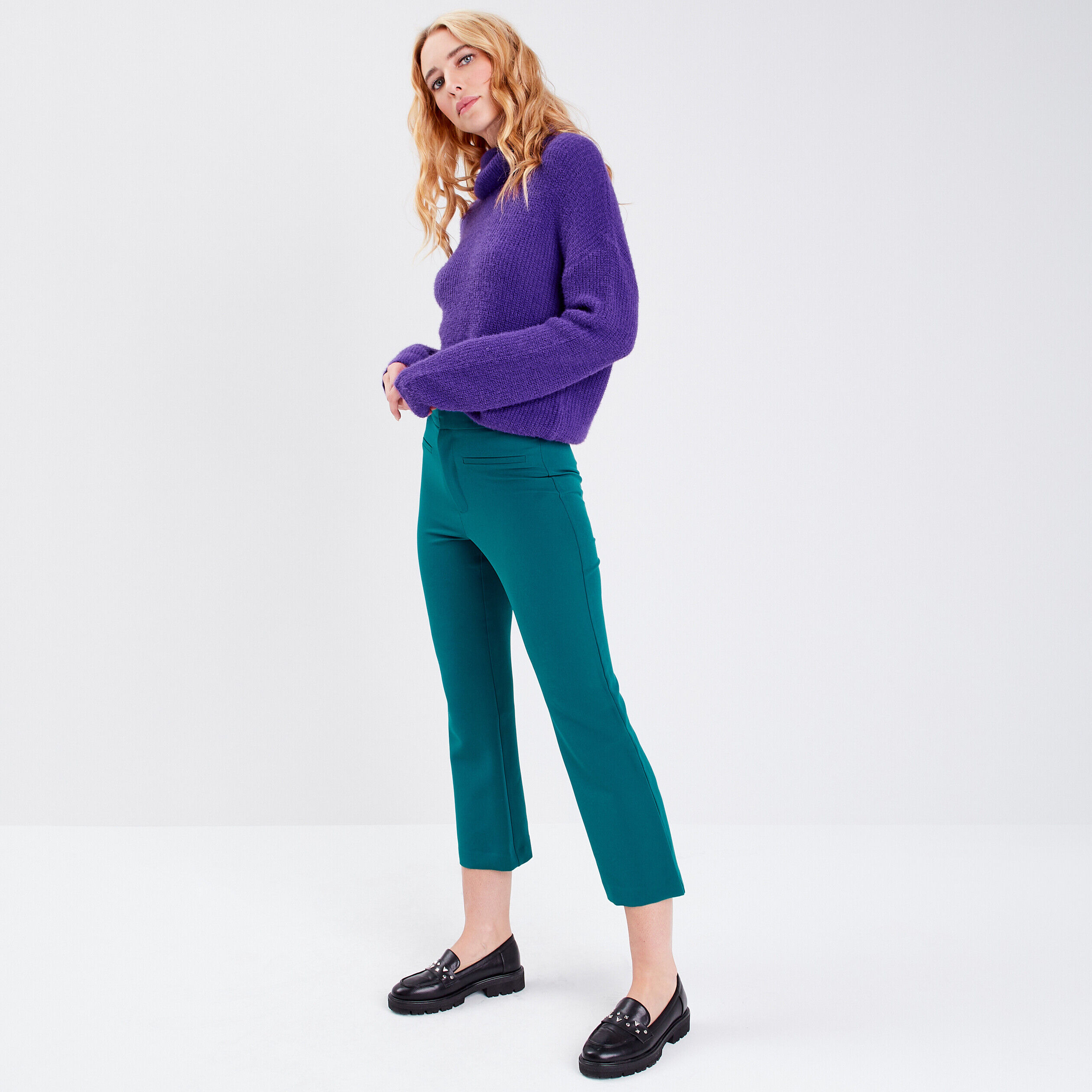 Pantalon flare 7/8ème vert émeraude femme | Cache Cache