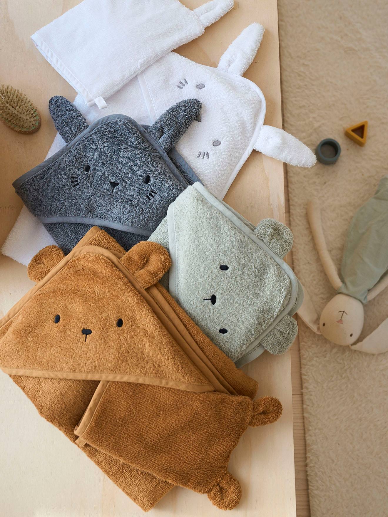 Vertbaudet Bio-Kollektion: Baby-Set aus Badetuch und Waschhandschuh - anthrazit/hase