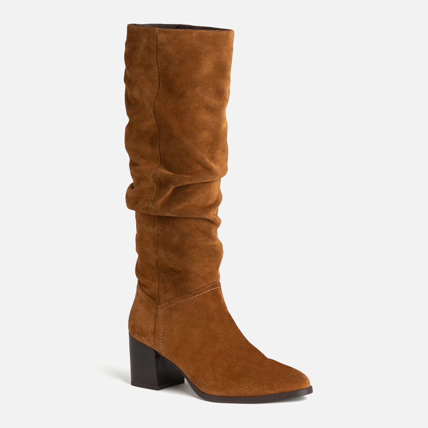 Botte TEXTO camel en cuir velours à tige plissée