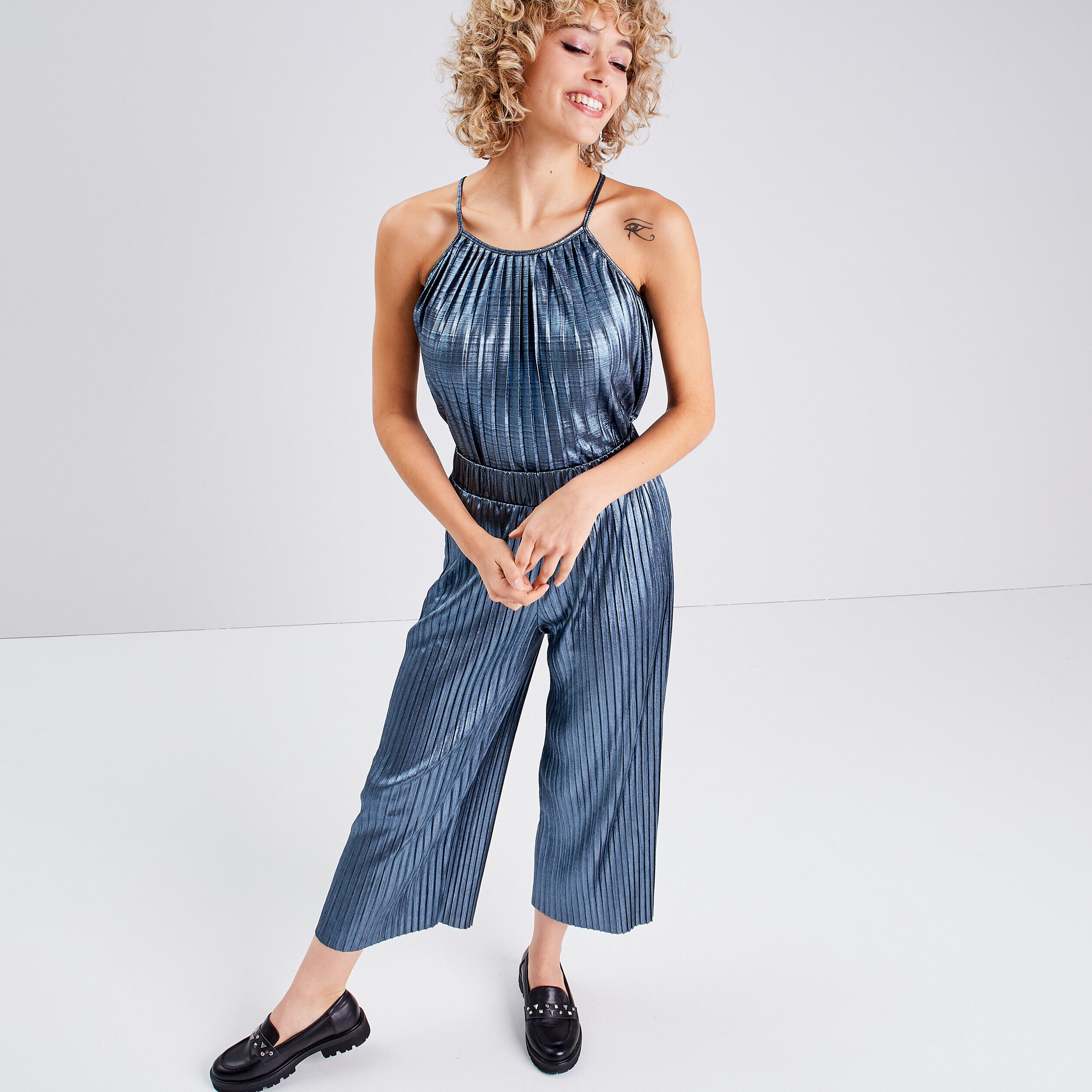 Pantalon ample plissé gris clair femme | Cache Cache