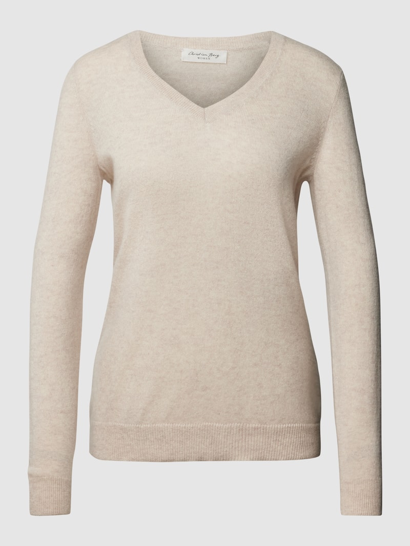 Strickpullover aus Kaschmir mit V-Ausschnitt in beige meliert