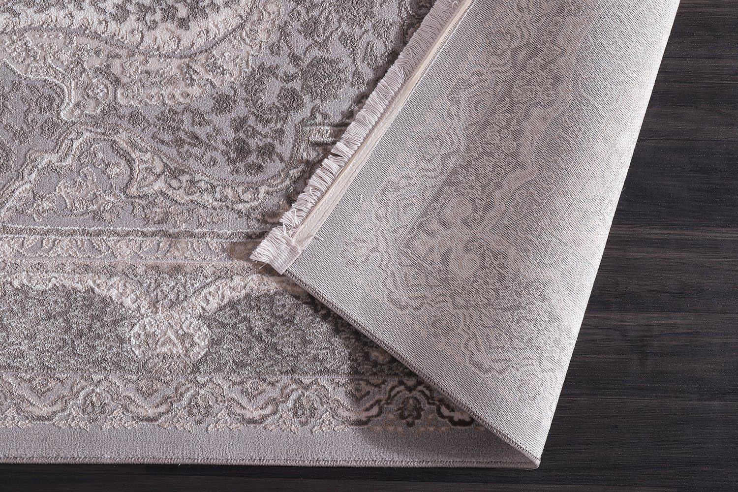 Designteppich Designer Wohnzimmer Carpetilla Senfony Kurzflor Orientalisch mit Bordüre Grau/Beige, Carpetilla, Höhe: 11 mm, Kurzflor