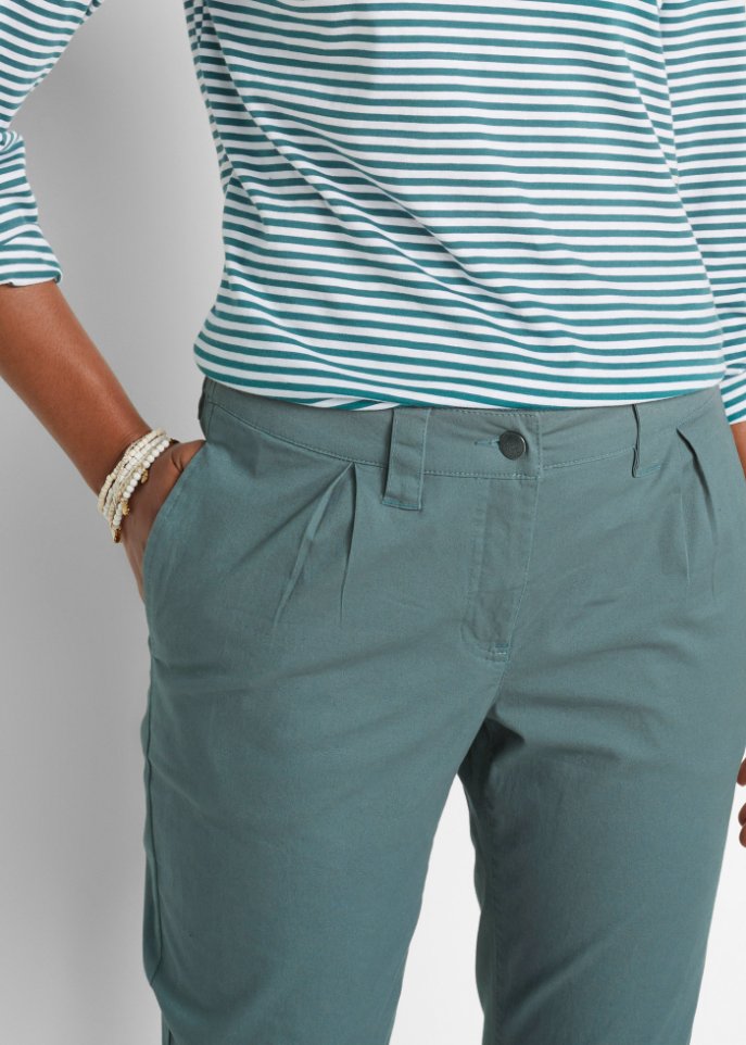 Stretch-Chino mit Bequembund und gekrempeltem Saum