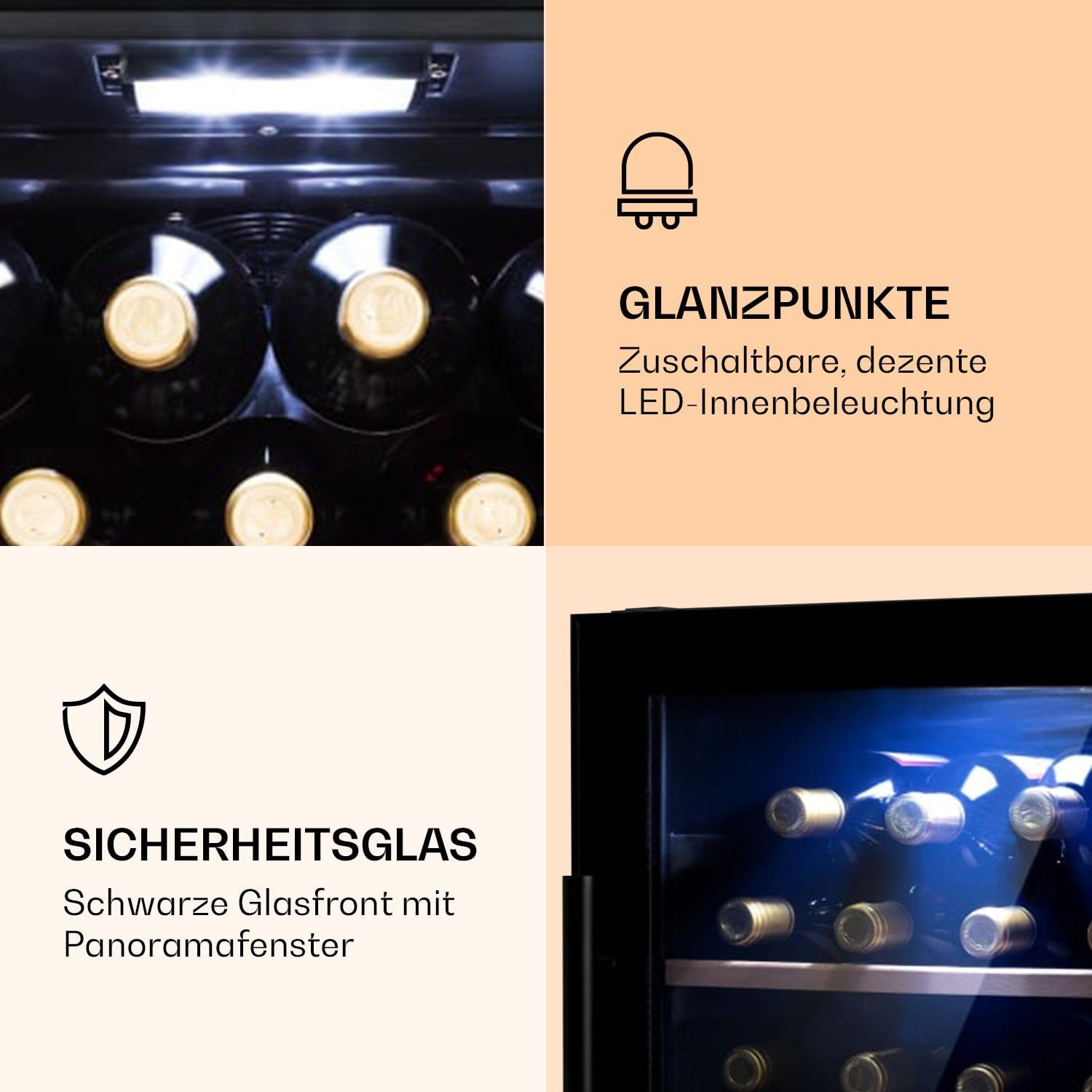 Klarstein Weinkühlschrank Barossa 34 Duo, für 34 Standardflaschen á 0,75l,2 Zonen Wein Flaschenkühlschrank Weintemperierschrank Weinschrank