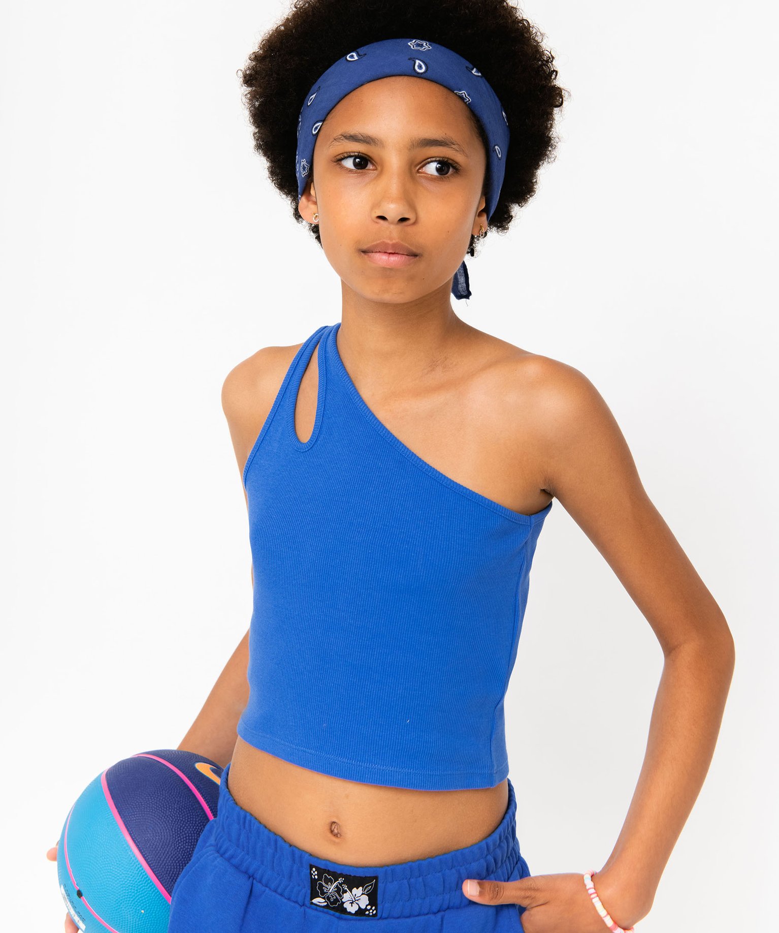 Débardeur fille coupe courte et asymétrique bleu | GEMO
