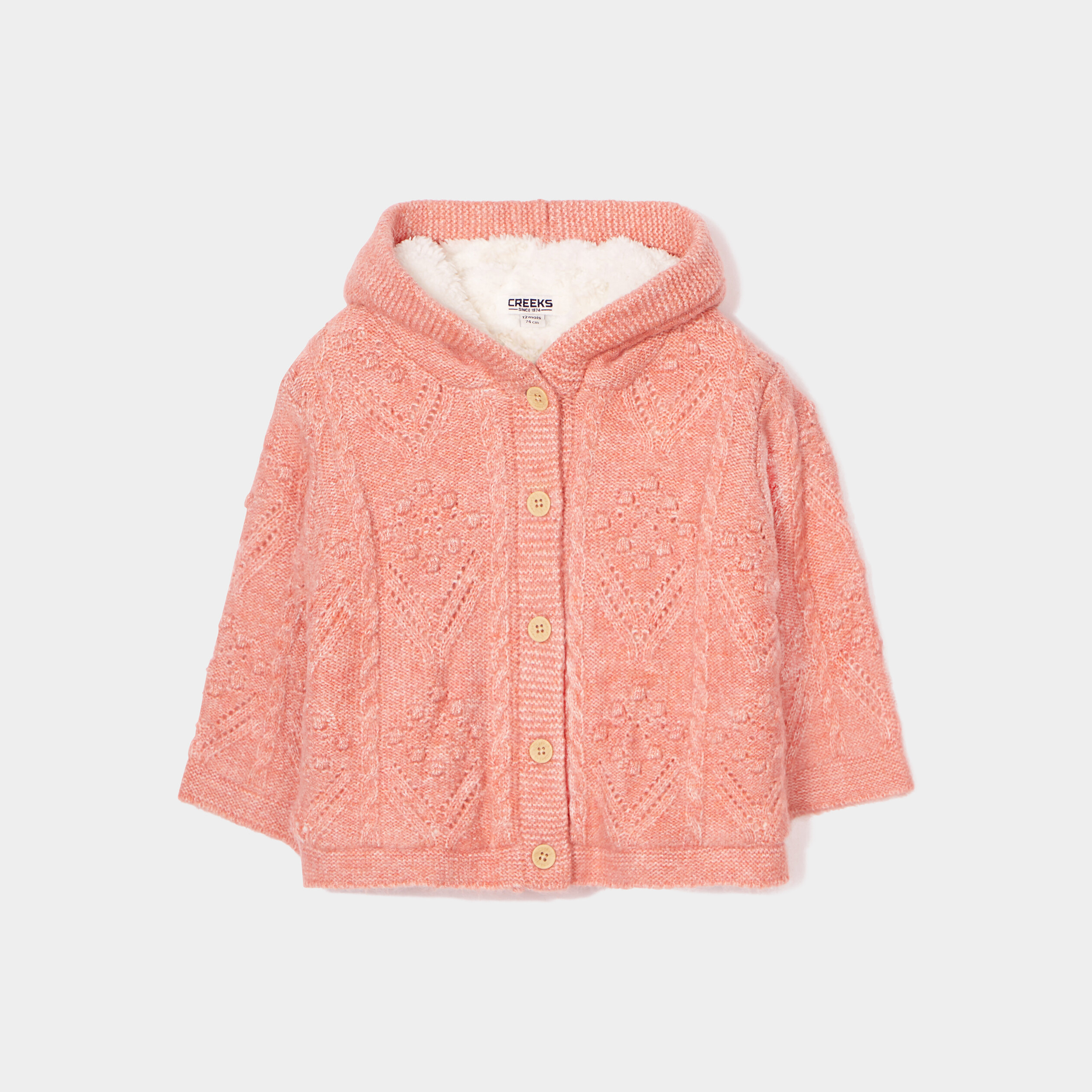 Gilet boutonné à capuche doublé Creeks rose saumon bébé fille | La Halle