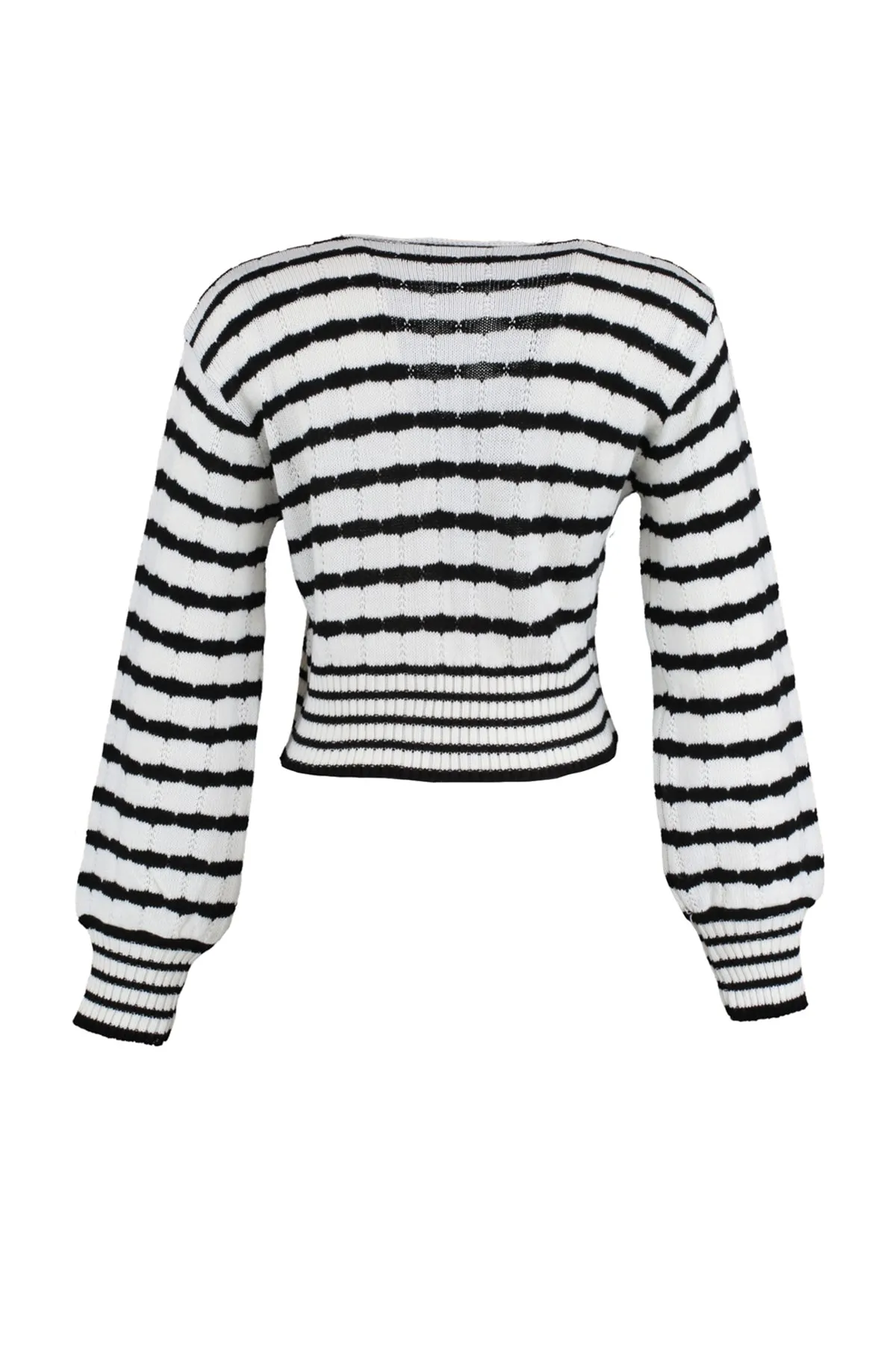 Trendyol Collection  Schwarzer kurzer Strickpullover mit Streifen TWOAW23KZ00634