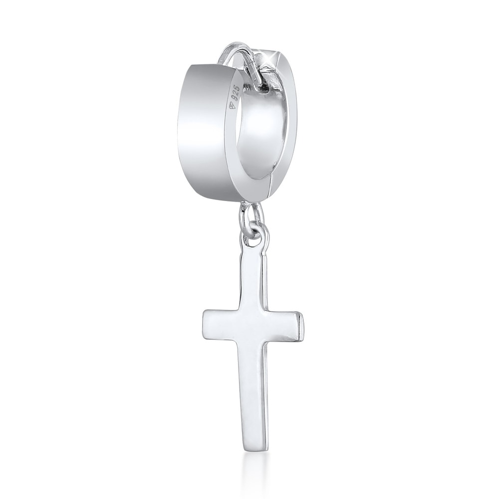 KUZZOI KUZZOI Boucles d'Oreilles Hommes Créoles Simple Croix Charnière Tendance en Argen Boucles d'oreilles