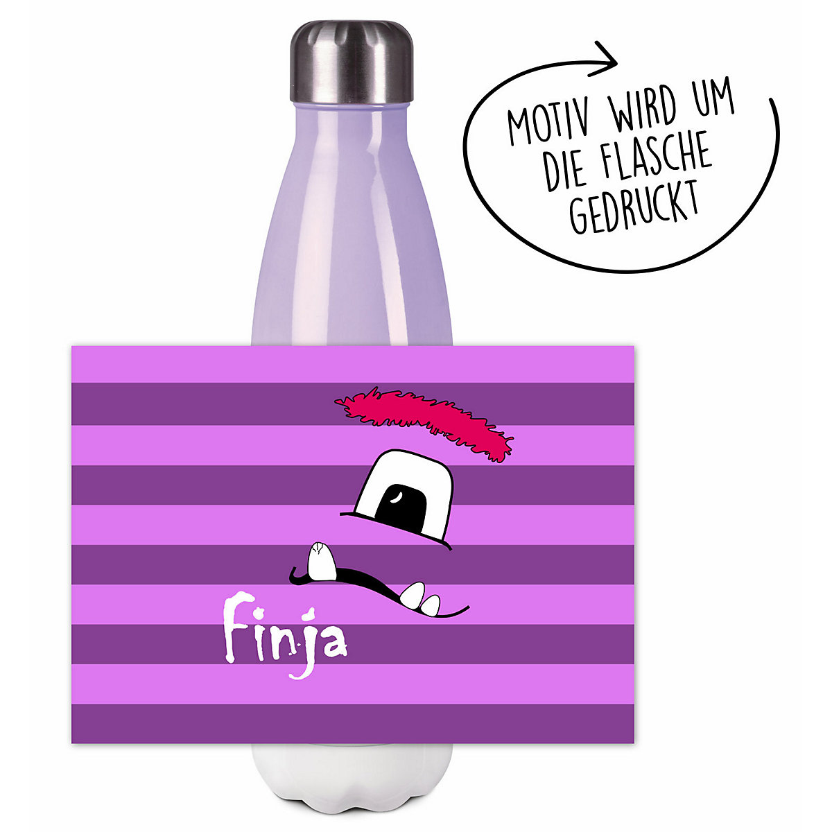 Edelstahl Kinder Thermoflasche / Trinkflasche bunt Monster Streifen Farbe lila Spülmaschinenfest, Auslaufsicher, Bruchfest, Doppelwandig, Für Heißgetränke geeignet, Mit Deckel, Isoliert