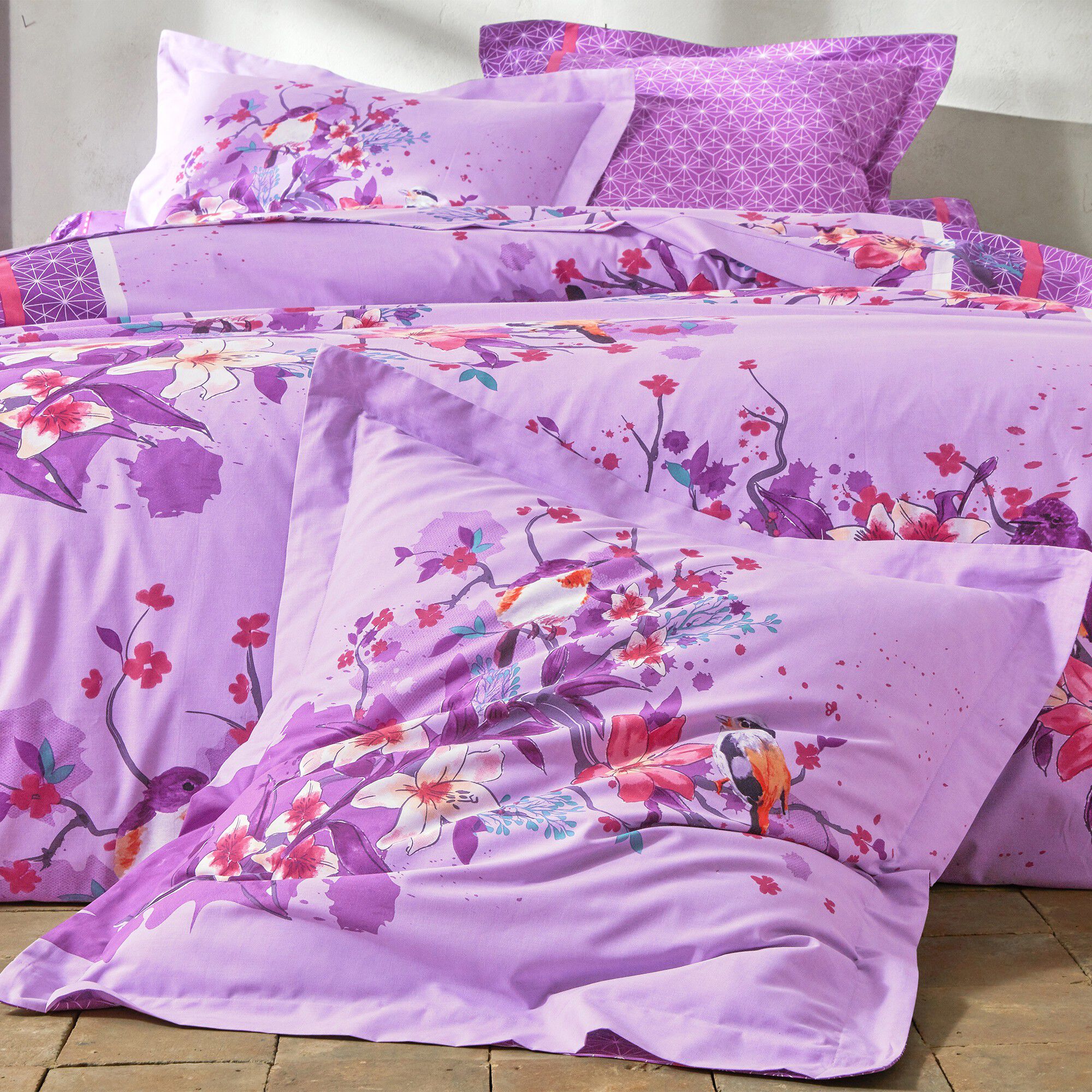 Linge de lit Birdy en coton imprimé oiseaux